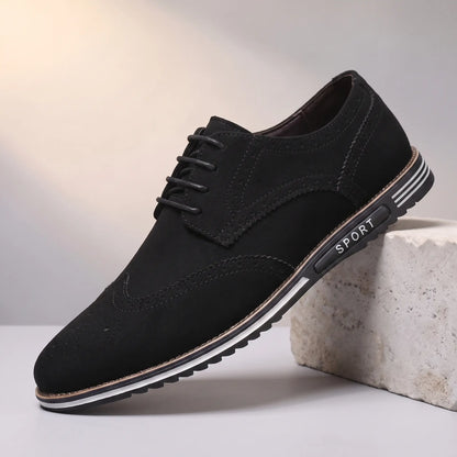 Black faux-suede lace-up oxford sneaker