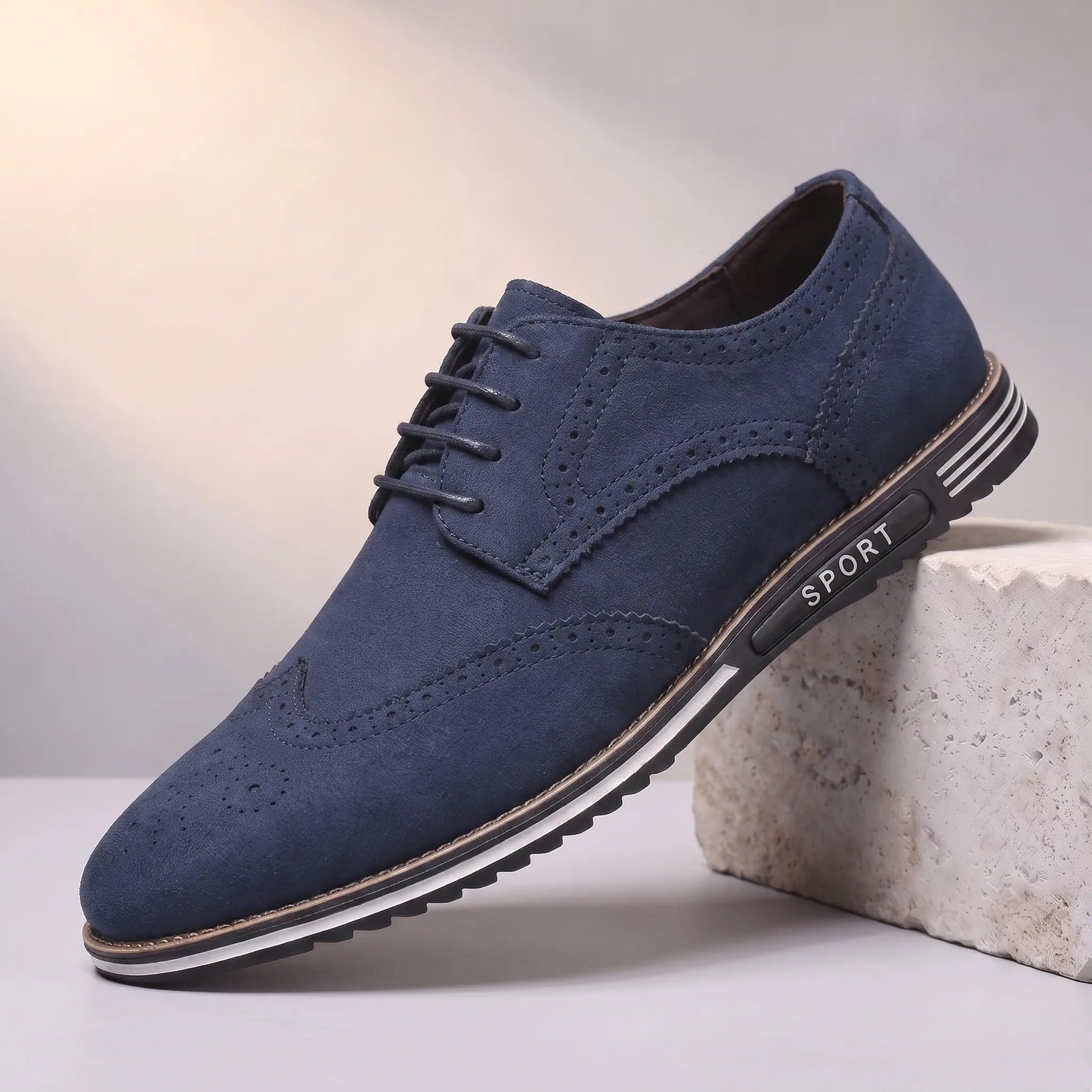 Blue faux-suede lace-up oxford sneaker
