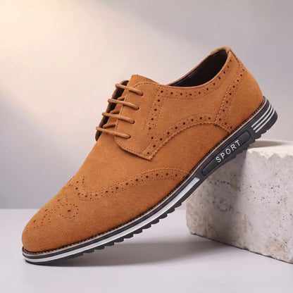 Khaki tan suede lace-up brogue oxford sneaker
