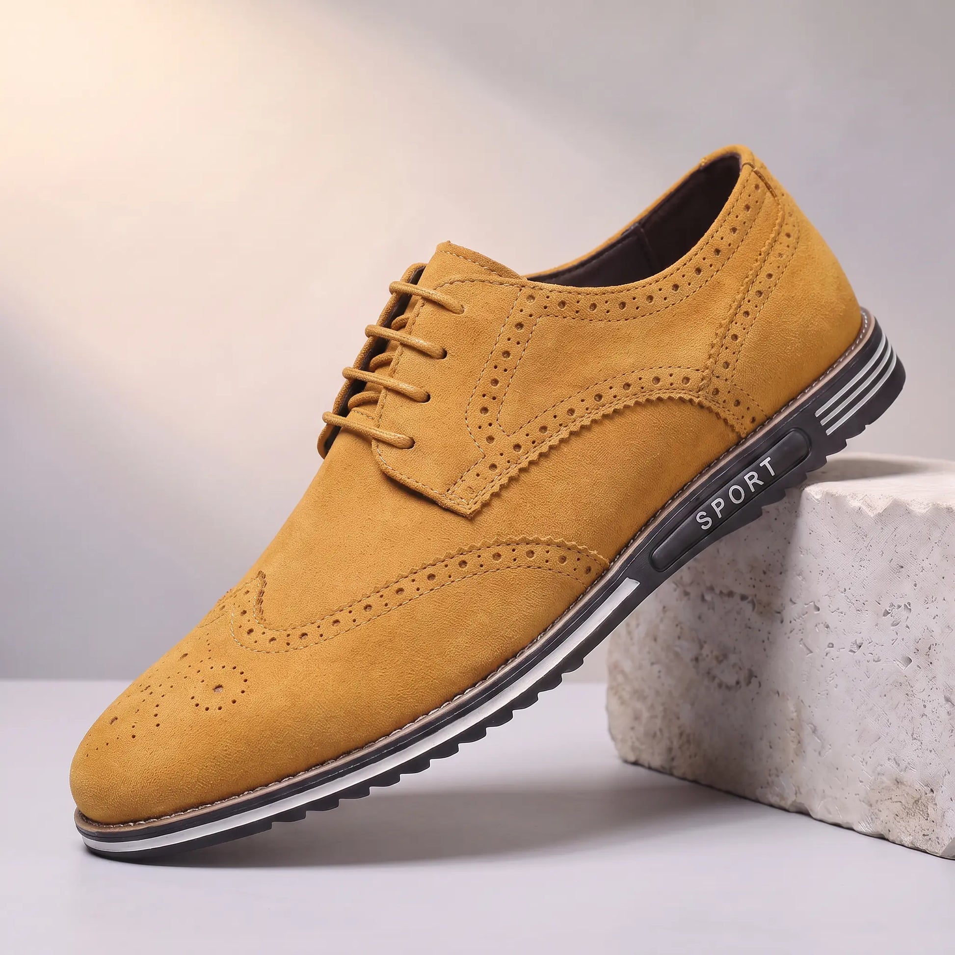 Yellow faux-suede lace-up oxford sneaker