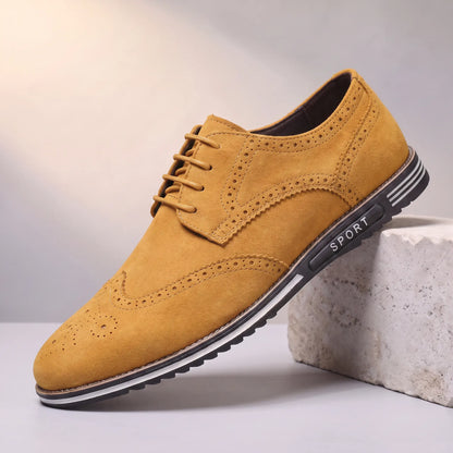 Yellow faux-suede lace-up oxford sneaker