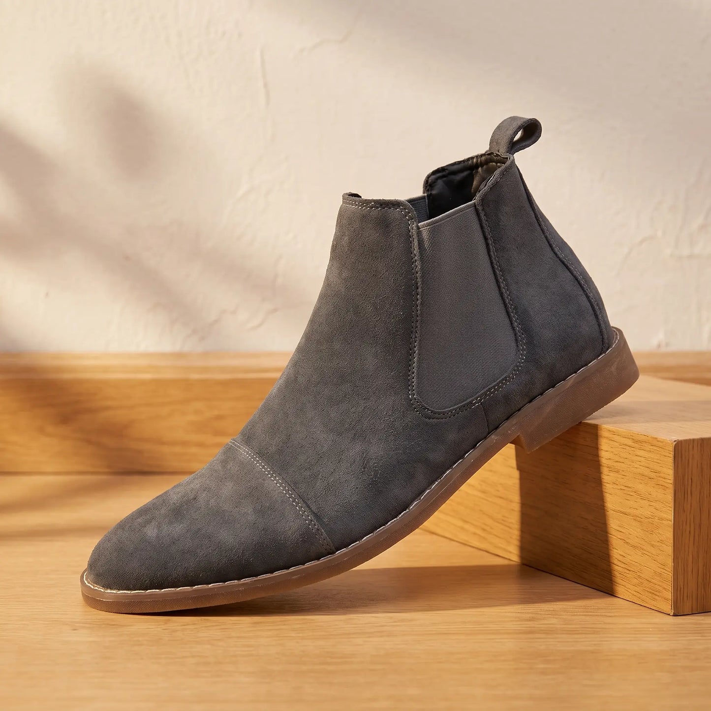 Stretch Panel Boots in grey, a pointed toe slip-on Chelsea boot with an elastic side panel