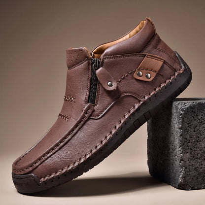 Stud Strap Boots in brown leather with side zip