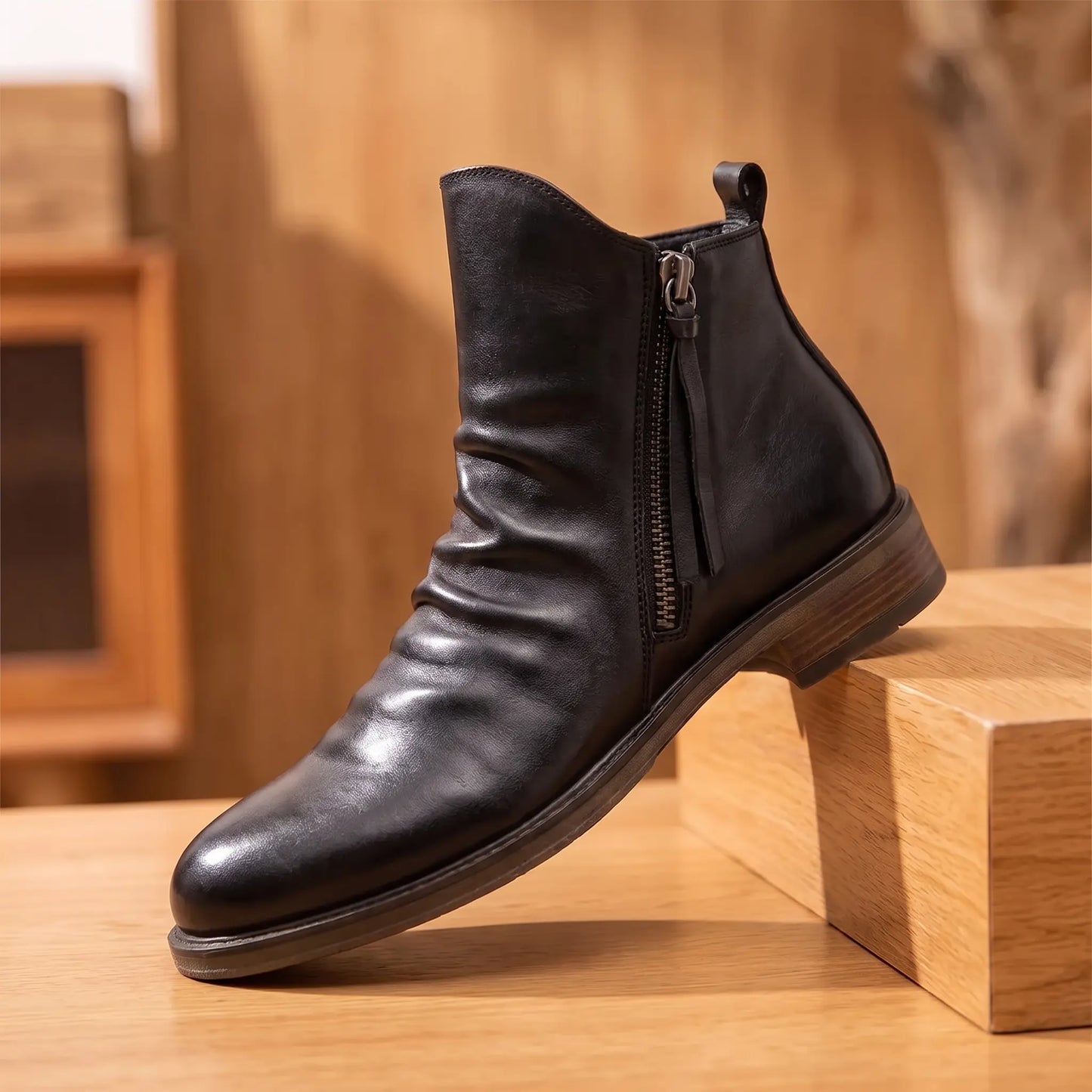 Black high-top tassel zip ankle boot