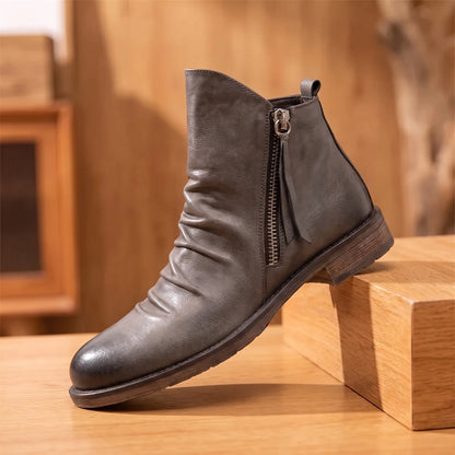 Gray high-top tassel zip ankle boot