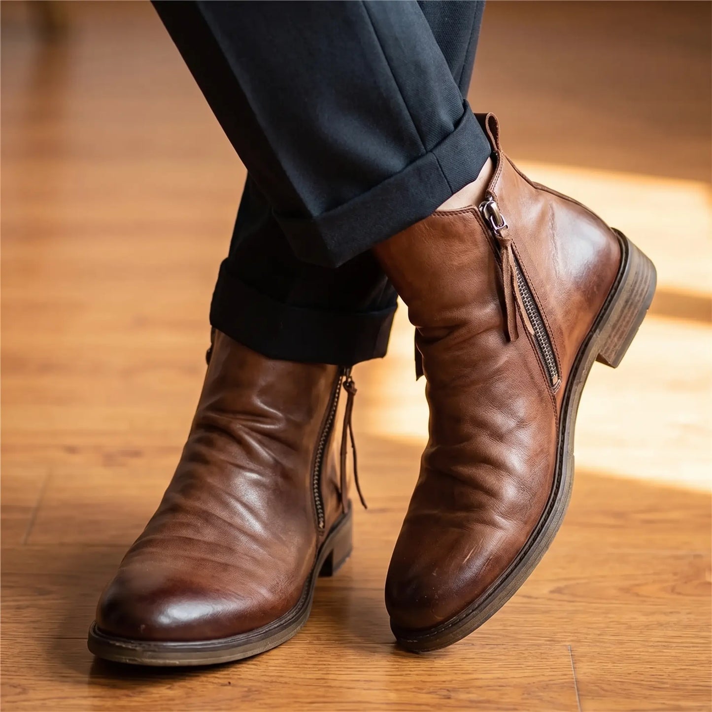 Man wearing the ankle boots