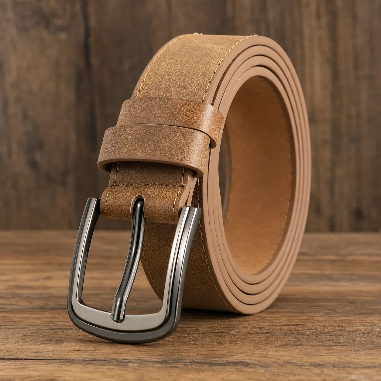 Men's Timeless Metal Buckle Belt in Khaki