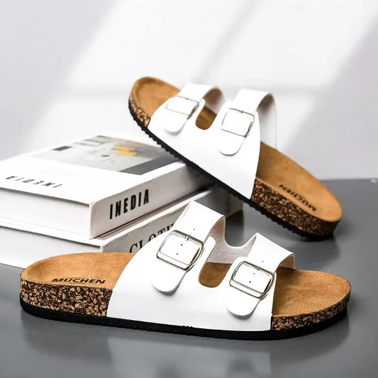 Soft Cork Two-Buckle Slippers