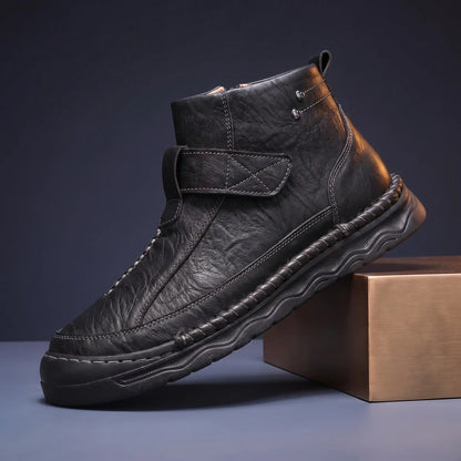 Wave Sole Shoes for men in black, laceless leather shoe with strap close