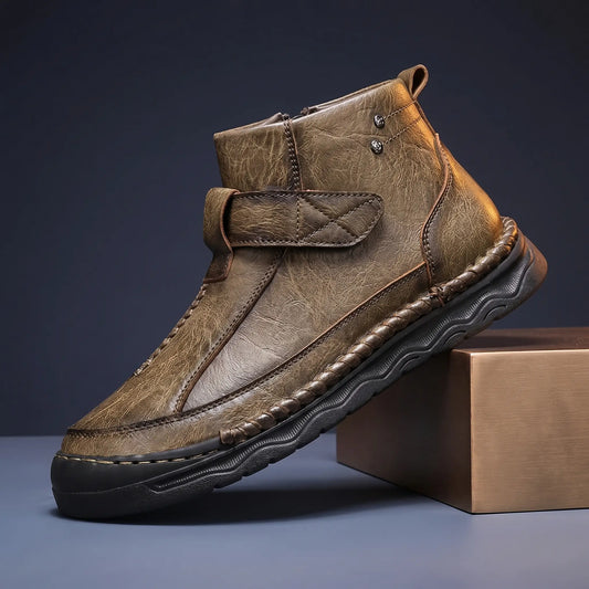 Wave Sole Shoes for men in camel, laceless leather shoe with wide instep strap