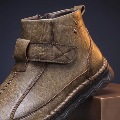 Close up of the wide instep strap, rivet studs and fold over collar on Wave Sole Shoes